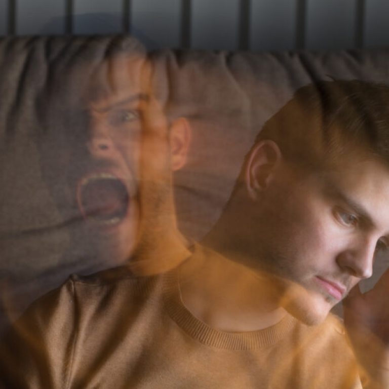 Multi Exposure Of Young Angry And Stressed Man At Home