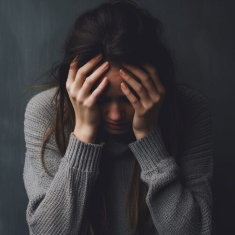 Teen girl dealing with depression, sadness, and feeling alone. Mental health and anxiety. Asking for help. Therapy and rehabilitation. Troubled teenager.