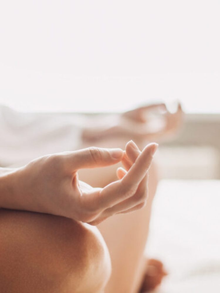 Yoga woman meditating and practicing yoga at home. Recreation, s